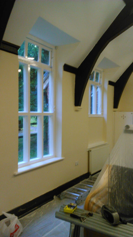 painted interior at Hursley village hall